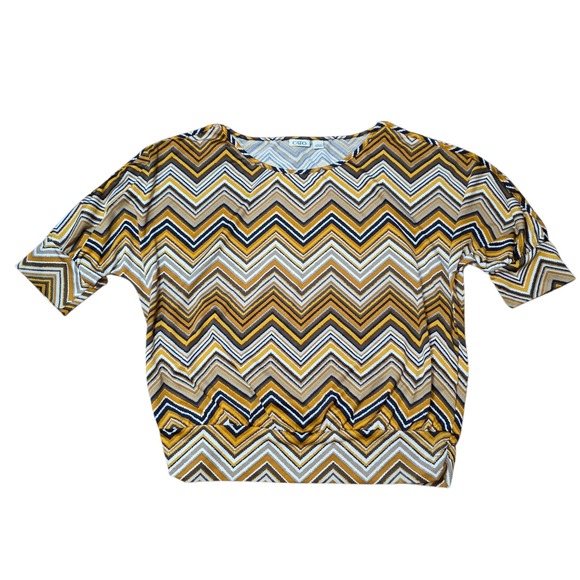 Cato Tops - Cato Top Brown Chevron Zigzag‎ Print Dolman Sleeve Blouse Stretch Size L